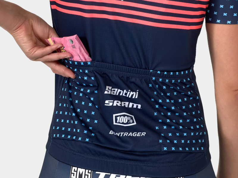 Trek Santini Factory Racing Women's CX Team Replica Cycling Short Sleeve Jersey in Blue/Coral-3